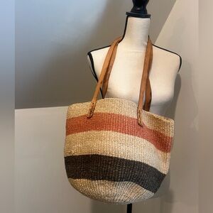 Striped Woven Tote Bag
